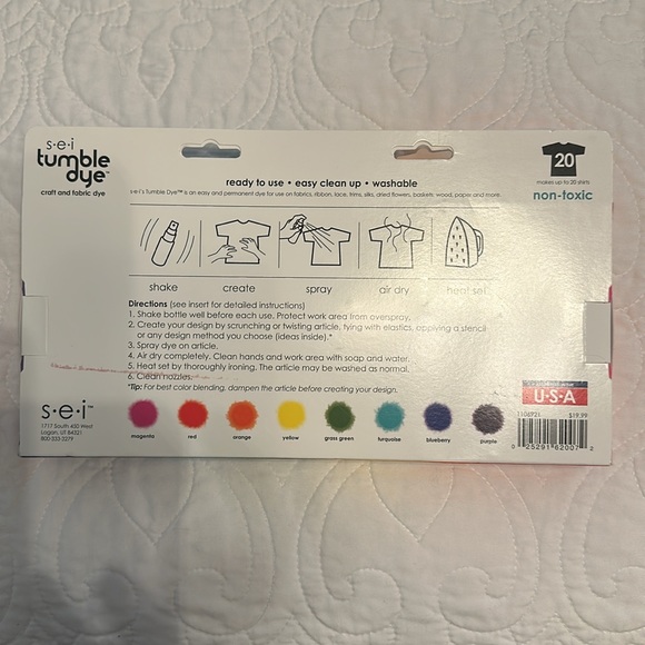 Tie dye kit- new set/ Never Used!! of SEI brand spray bottles of tie dye - Picture 2 of 3